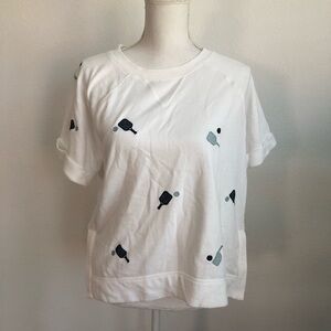Lou & Grey White Pickleball Sweater Top Small